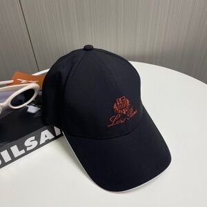 Loro Piana Black Cap with Orange Embroidered Crest